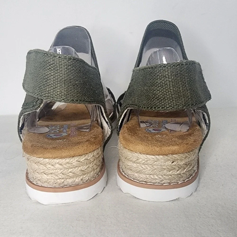 BOBS from Skechers Desert Kiss Olive Green Memory Foam Wedge Sandals Womens 7